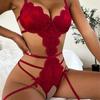 Sexy Langerie Set For Woman Red Garter Belt Bra And Panty Sets Lace Hollow Out One Piece Underwear Erotic Bodysuit Crotchless