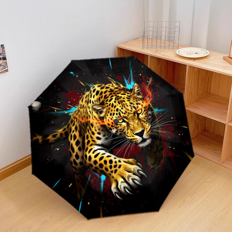

1 PC Automatic Folding Umbrella - The aloof leopard Pattern, Portable & Foldable Design with 8 Ribs, Christmas Birthday Gifts