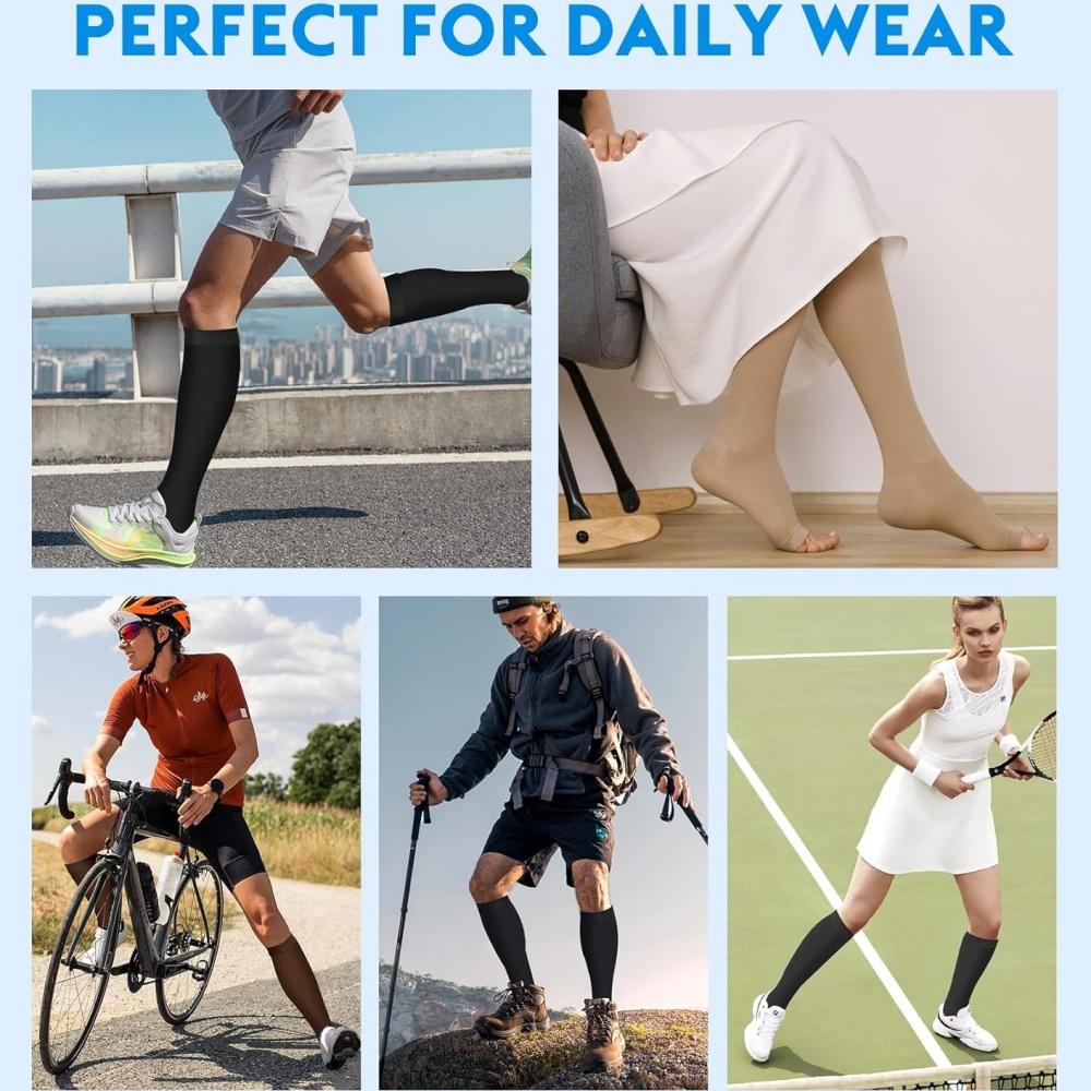 1 Pair 20-30 Mmhg Open Toe Calf Compression Stocking For Men Women Support Varicose Veins Edema Dvt Pregnancy Relief