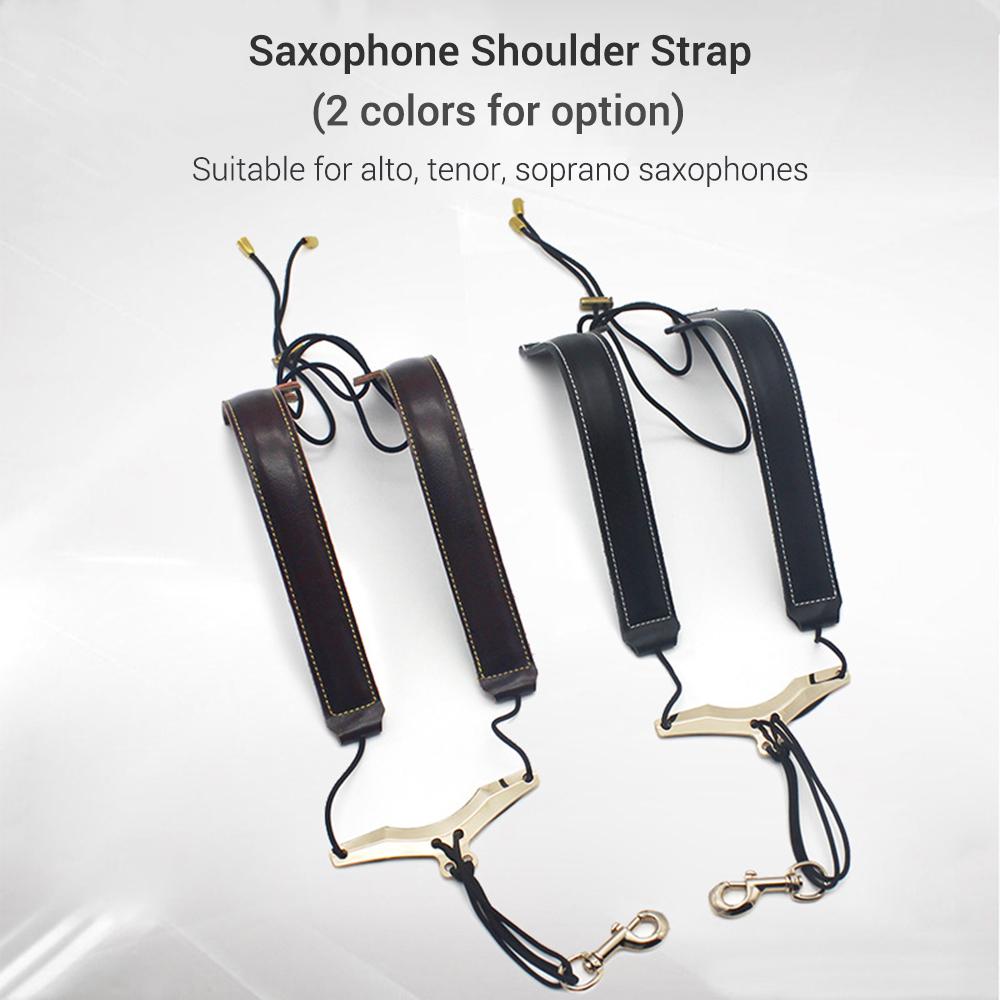 Adjustable Saxophone Shoulder Strap Sax Leather Strap for Alto/Tenor/Soprano Saxophones