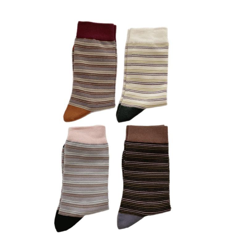 Autumn and Winter Color-blocked Striped Retro Pile Socks, Personalized and Trendy School-style Socks, Pure Cotton Socks for Women