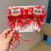 Plush Ball Children's Chinese Hairpin Lion Embroidered Bow Headwear Cute New Year Barrettes  Gift
