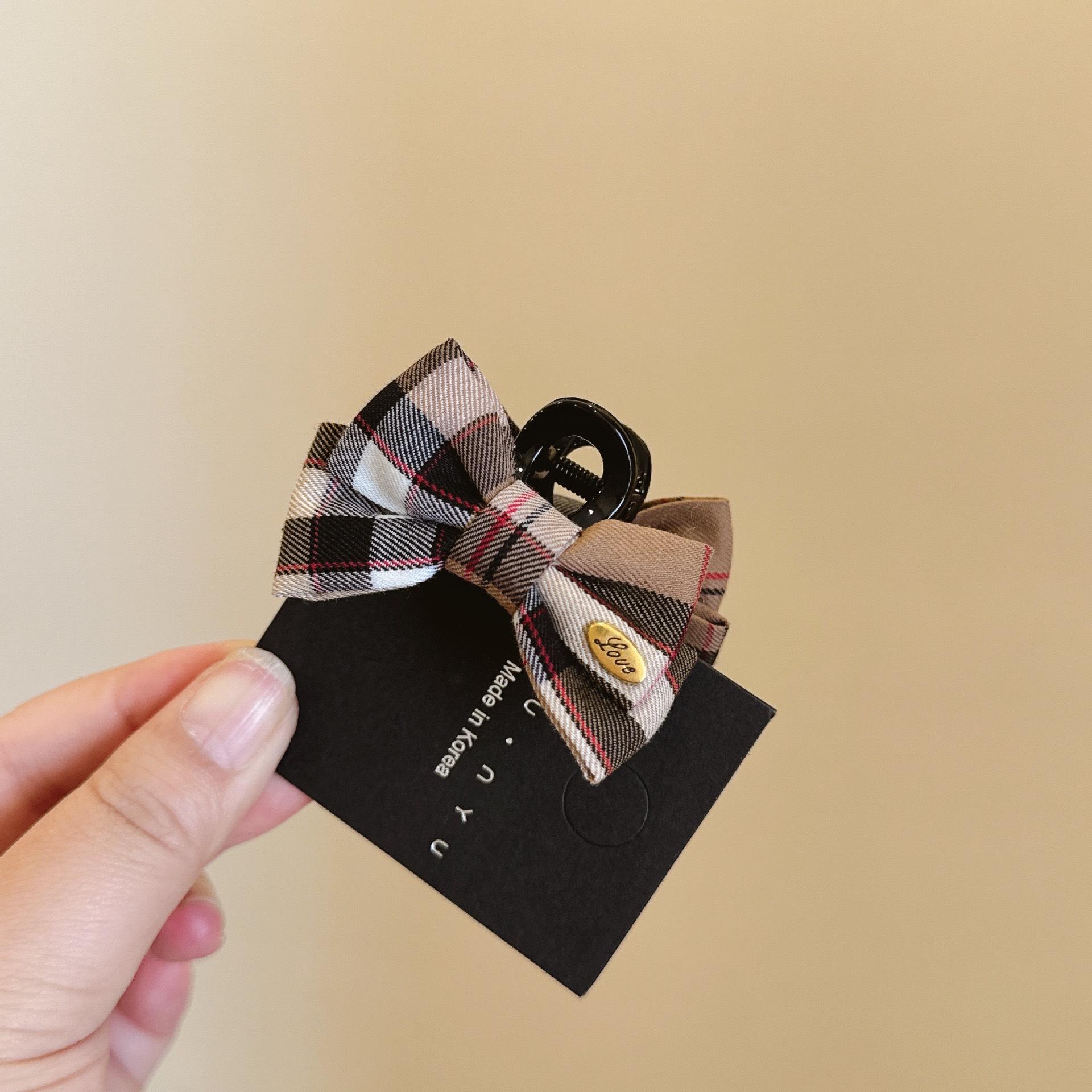 

[Персиковый чай] Классическая клетчатая заколка-бант для волос в виде акулы для женщин - Осенне-зимний аксессуар