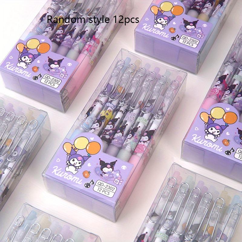 

12Pcs Sanrio Kuromi Cute Elf Metal Press Pen Cartoon Styling Press Neutral Pen Signature Pen Stationery Black Back To School Season Random style 12pcs