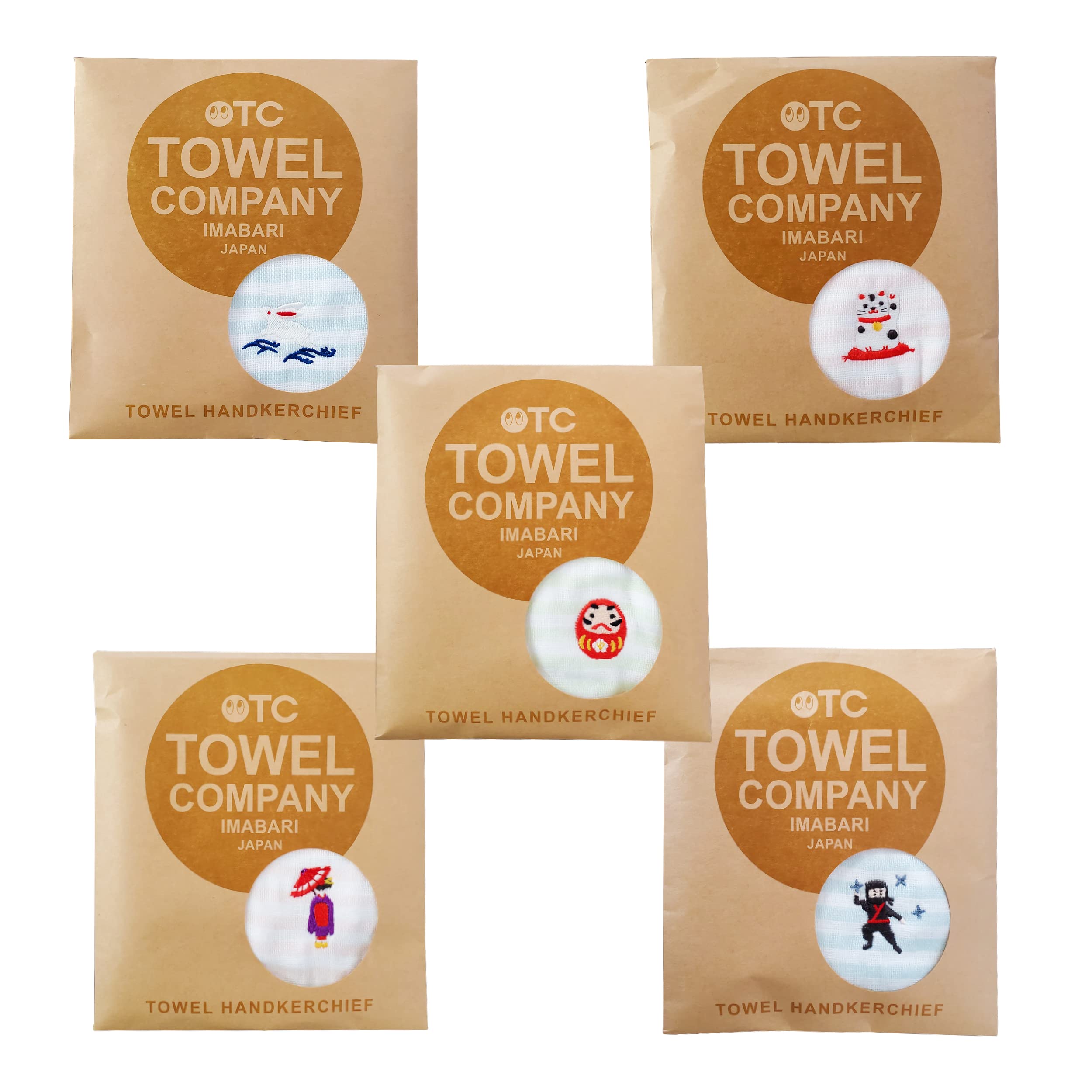 

TOWEL COMPANY Imabari Towel Set of 5 Japanese Items Tour Towel Handkerchief 2 (Maneki Neko, Daruma, Hato, Maiko, Ninja)