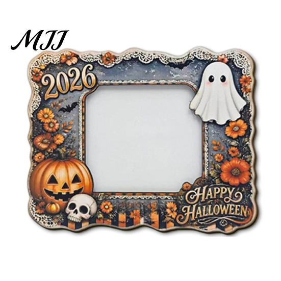Party Mantel Decorations Halloween Wooden Photo Frame, Cute Ghost Pumpkin Picture Childlike Ornament Rustic Festive Holder for Holiday Table
