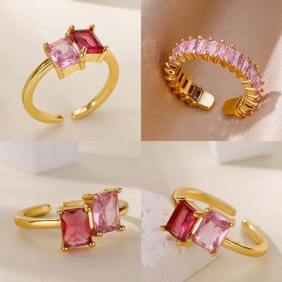 Stainless Steel Zircon Square Ring for Women 18K Gold Plated 2 Colors Adjustable Ring Hypoallergenic Dainty Trendy Jewelry