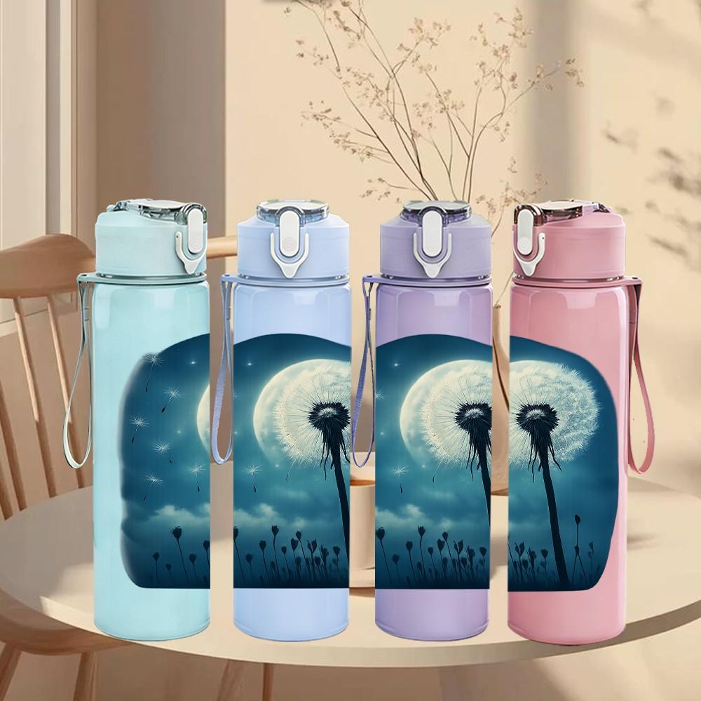 1PC Dandelion Moon Night Art 750ml Color Plastic Sports Water Bottle Leakproof Flip Straw Lid Suitable for Sports Office Home Use