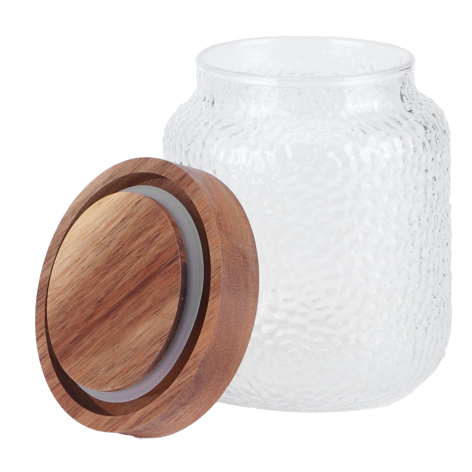 

Glass Jar Set Wide Storage Canister with Airtight Wood Lid for Coffee Bean Snacks Nuts500ml