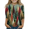 Christmas Day Print Tops For Youth Girls 4-11 Years Round Neck 3/4 Sleeves T-Shirts Trendy Tops Outfit Tees