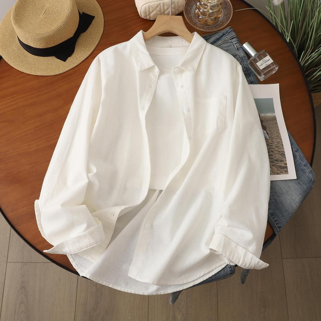 2025 A/W Women's Loose Pure Cotton Brushed Thickened Long Sleeve Casual Shirt