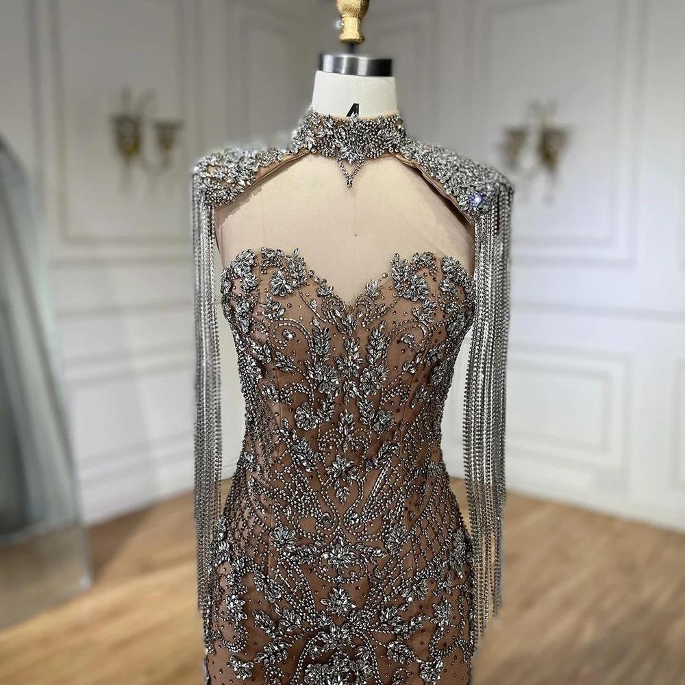 Heavy craftsmanship luxury caramel color diamond elegant celebrity temperament annual meeting host evening dress LA11111A