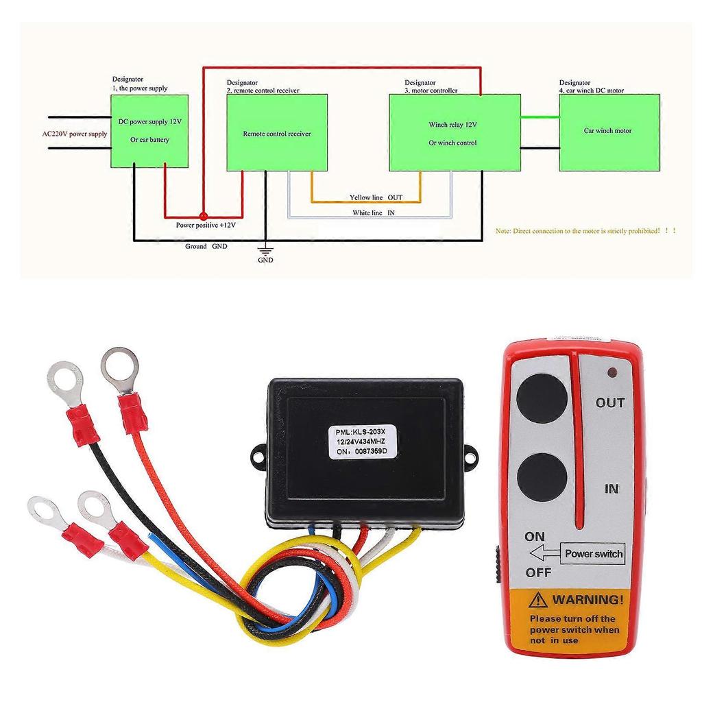 Universal Winch Wireless Remote Control Switch Kit with Receiver 12V 24V for Truck Jeep ATV SUV Red less