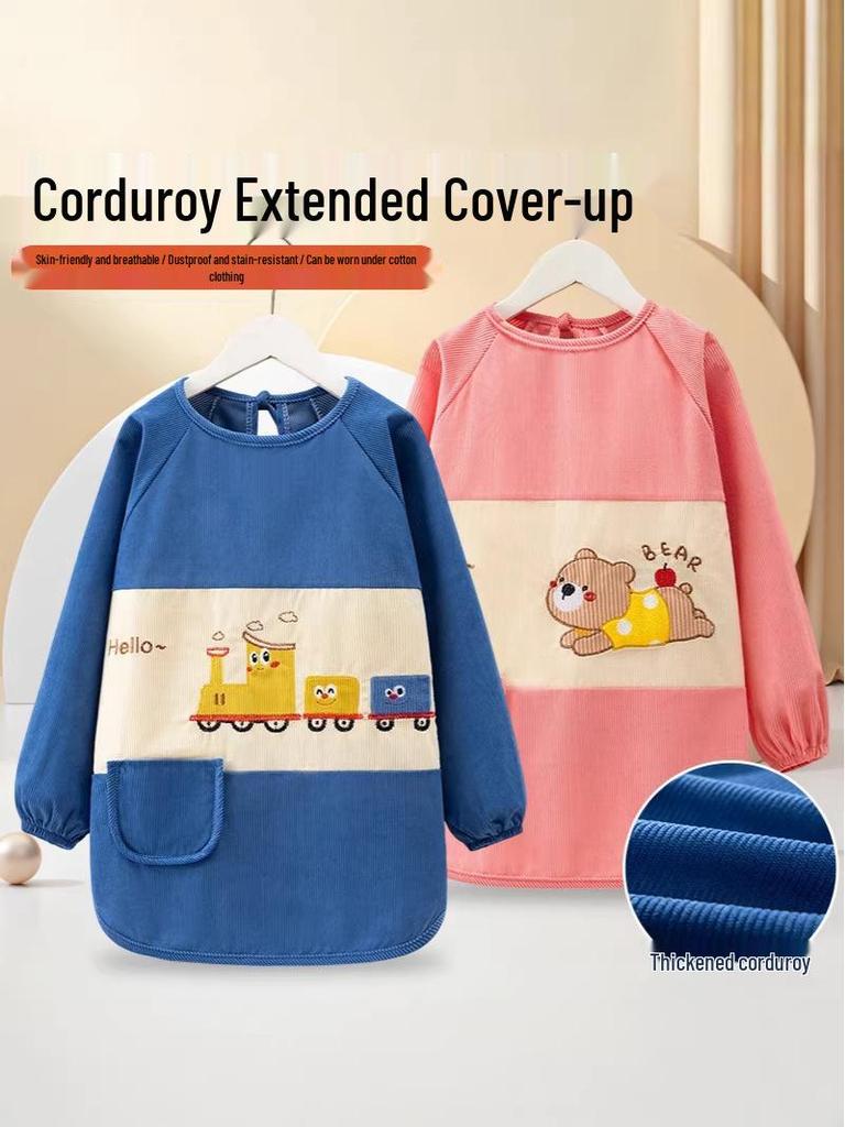 Reversible Long-Sleeve Waterproof Apron for Older Kids - Large Size, Suitable for Kindergarten Boys and Girls.