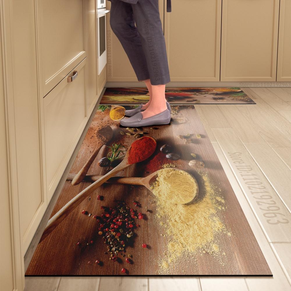 Spice Pattern Kitchen Mat Non-Slip Machine Washable Rug Set for Home Decor Anti-Fatigue Floor Mats Comfort Standing Pad