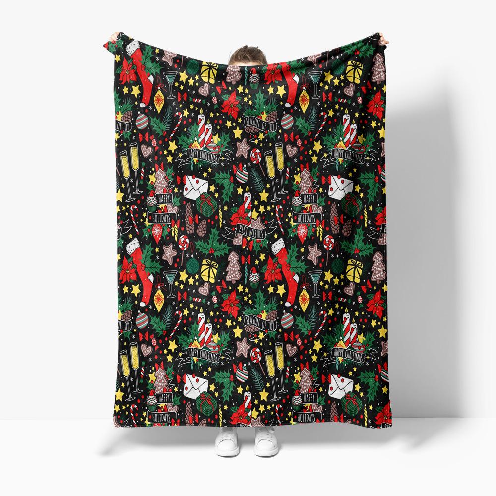 Festive Christmas Throw Blanket Cozy Reindeer Snowman Holiday Home Decor Gift Idea Winter Warm Cozy Plush Blanket