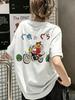 Wounisex Oversized T Shirt Japanese Cartoon Cat Riding Motorcycle Back Print Tees Harajuku Y2k Streetwear Casual Tops Unisex