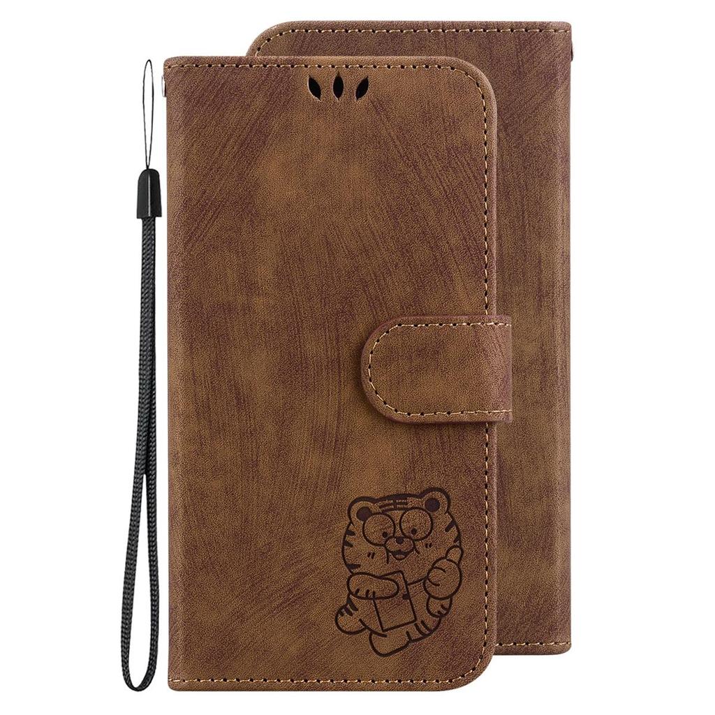 Brown Cute Cartoon Little Tiger Pattern Wallet PU Leather Case with For iPhone Samsung Umidigi Infinix TECNO...Suitable for Over 900 Phone Models