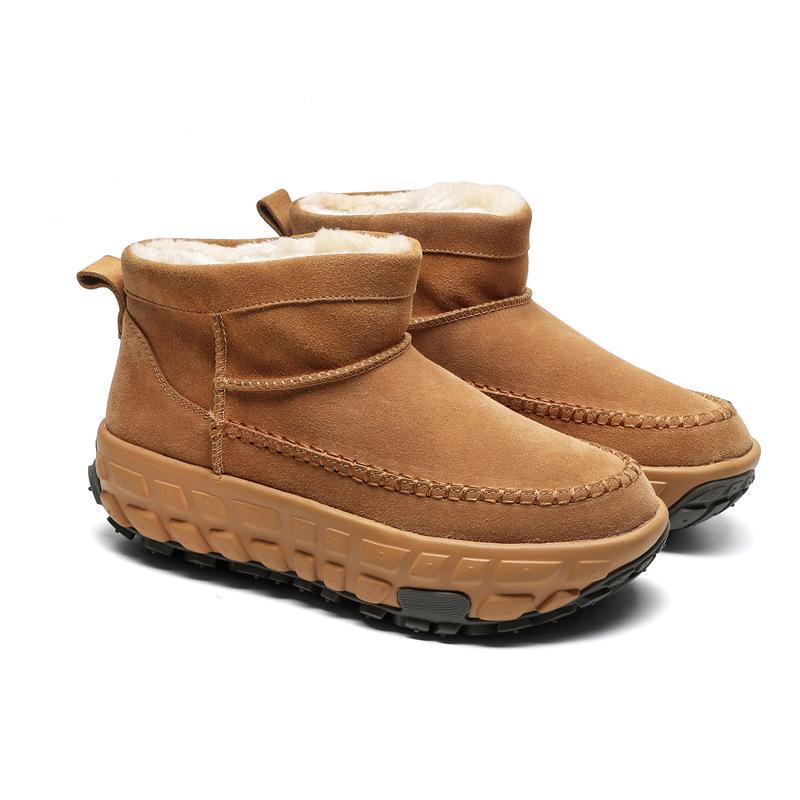 3336 Retro British-Style Snow Boots: Thick Sole, Heightening Leather, Cotton-Lined for Autumn and Winter