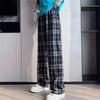 Women‘s Summer Thin Plaid Pants Casual Wide Leg Trousers Elastic High-waisted Bottoming Pants Hip-hop Straight Pants
