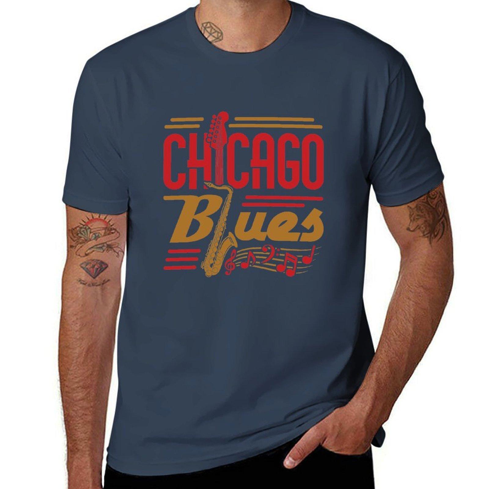 Chicago Blues Music Musician TShirt Casual Lightweight Short Sleeve Top S