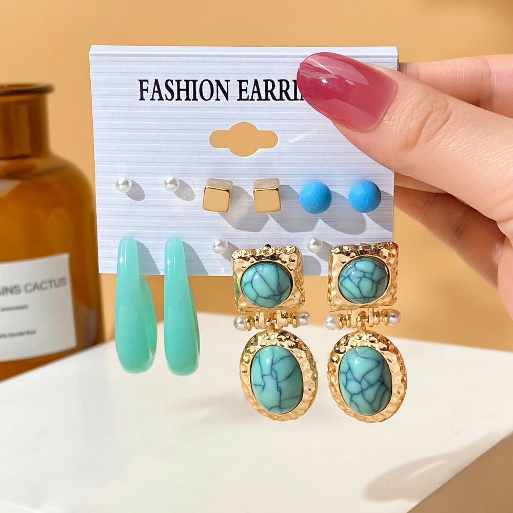 Exaggerated Shape Earrings 6-Piece Set Premium Geometric Light Luxury Earrings Earstuds Earrings Combination Jewelry Gift