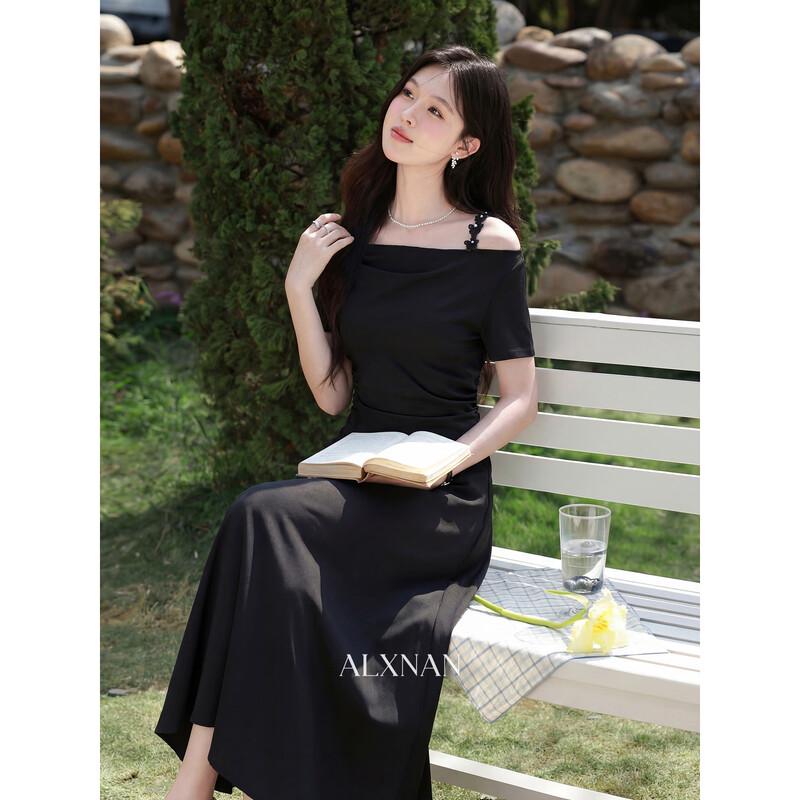 Lù Xiàngnán Premium Black One-Shoulder Summer Dress S