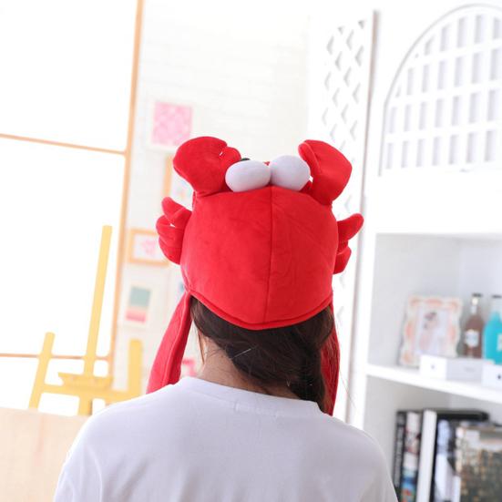 Crab Headgear Lovely Long Ears Red Color Soft Head Cover Cross-dressing Headwear Plush Cartoon Hat Party Costume Cosplay Props for Selfie Photography