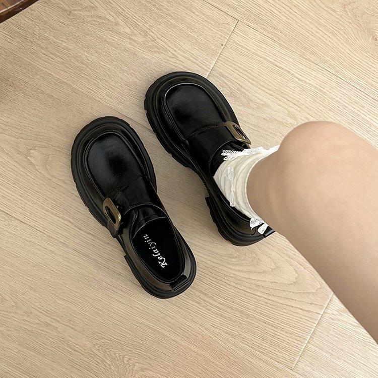 Platform British style small leather shoes women's 2024 new autumn and winter loafers retro versatile jk black commuter shoes