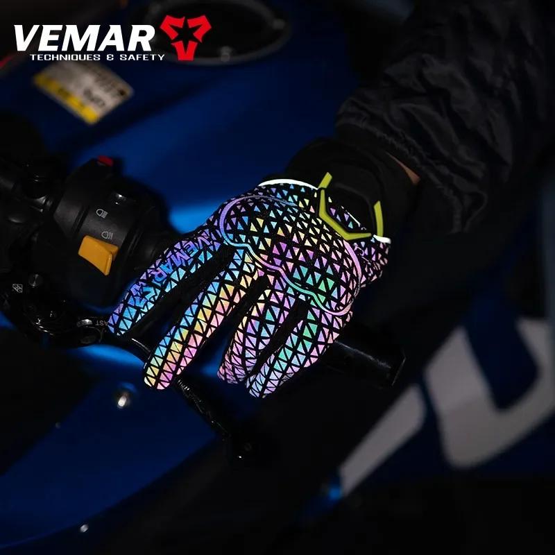 Summer/Winter VEMAR Night Reflective Fashion Motorcycle Riding Full Finger Gloves Shell Protector Non-Slip Palm Riding Gloves