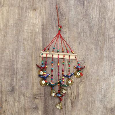 Multicolor Handcrafted Beads Bells Parrot Statue Window Wall Door Hanging Wind Chimes Decorative Showpiece- Diwali Decoration Items for Home Decor