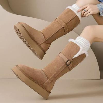 Polaire épaissie à la mode polyvalente chaude bottes moyennes pour femmes nouvelles bottes de neige longues à semelles épaisses d'hiver femmes