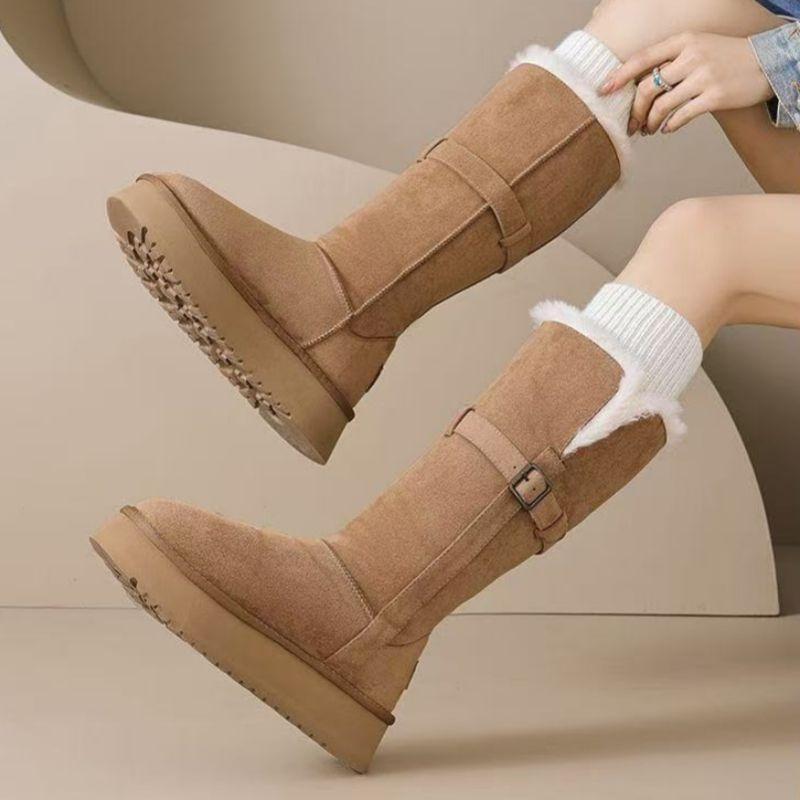 Fleece and Thicker Fashionable Versatile Warm Women's Medium Boots 2025 New Winter Thick-soled Long Snow Boots Women