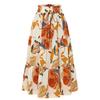 Retro Large Floral Print Skirt High Waist Drawstring Elastic Waist Tiered Midi Skirt Hide Hips Slim Skirt