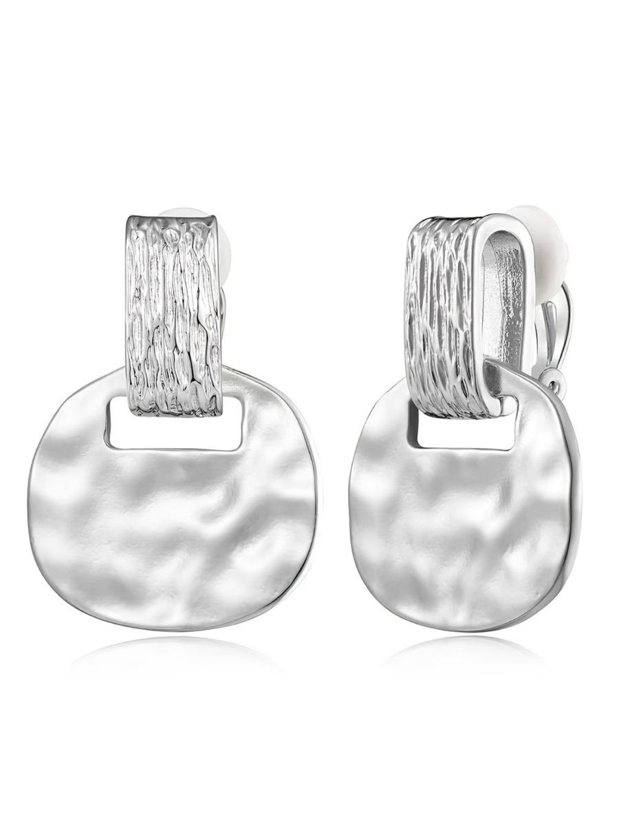 

1 Pair, Women s Square Wavy Clip-On Earrings, Fashionable Commuter-Style Retro Earrings (No Piercing Required)
