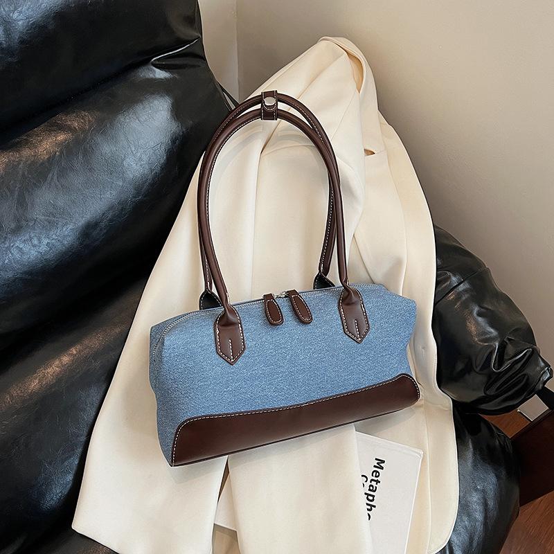 

Denim bag women s large capacity 2025 new summer casual shoulder armpit bag cloth bag handbag pillow bag темно-коричневого