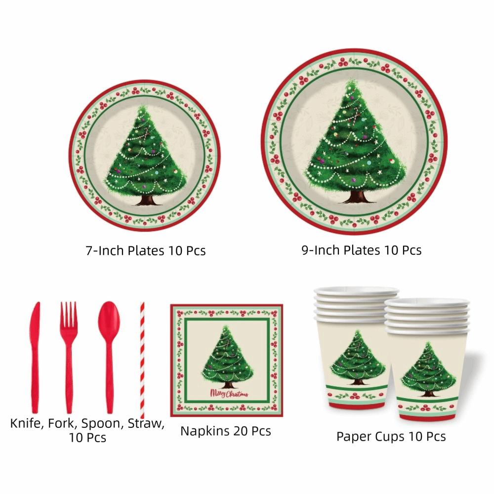 Reindeer Design Christmas Disposable Tableware Color Printed Party Dinnerware Set Venue Decoration