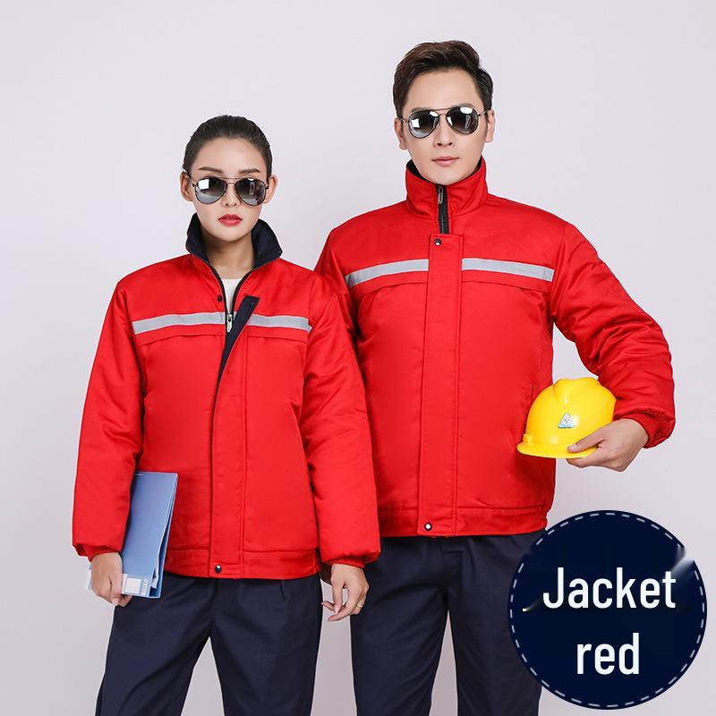 Men's Winter Workwear: Thick, Warm, Wear-Resistant Cotton Coat with Reflective Strips for Workshop and Repair Labor Protection