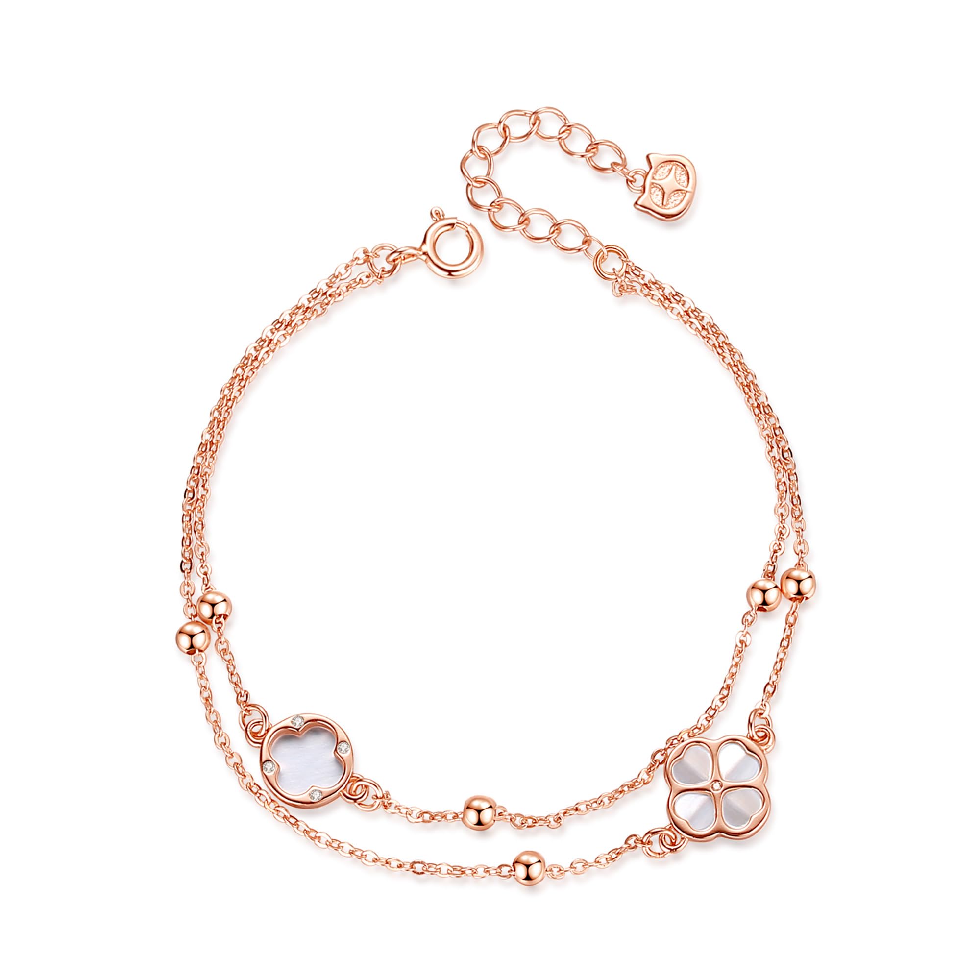 

popular to keep on 925 silver of good luck and 18K pink clover design simple and Gift to leave [Silver Thunder] Women s anklet, - courage, 2-strand