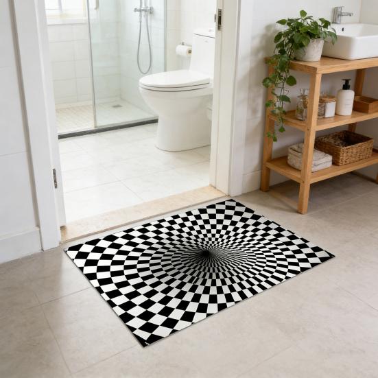 3D Vortex Optical Illusion Rug Vision Vertigo Area Rug Realistic Vortex Black And White Doormat Non-Slip Floor Mat for Living Room Bedroom Entrance