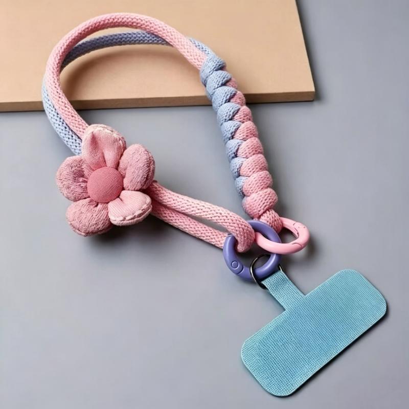 

Colorful Anti-Lost Phone Wristband Lanyard For Women And Girls Multi-Functional Braided Rope Keychain Holder синий
