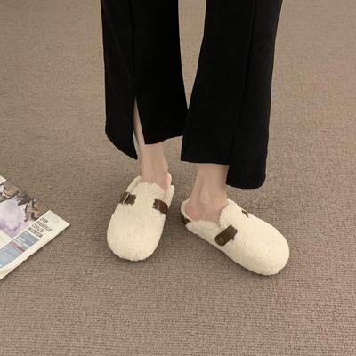 Mode Mao Mao Flache Hausschuhe 2024 Herbst/Winter Neuer Stil Ein Schritt Schlüpfen Baotou Baumwollhausschuhe Schlichte Oberbekleidung Damenschuhe