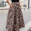 Elegant Women A Line Leopard Print Skirt Wide Hem Maxi Length Elastic Waist Casual Skirt QT2725