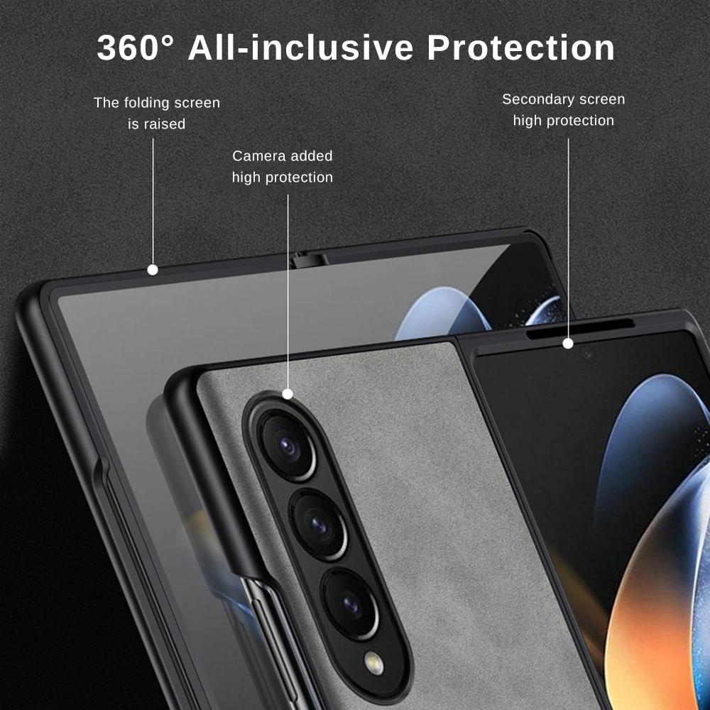 For Samsung Galaxy Zfold4 Zfold6 Zfold Z Fold 5 4 3 Fold5 Fold4 Fold3 5G Silicone Shockproof Bumper Sheepskin Leather Case