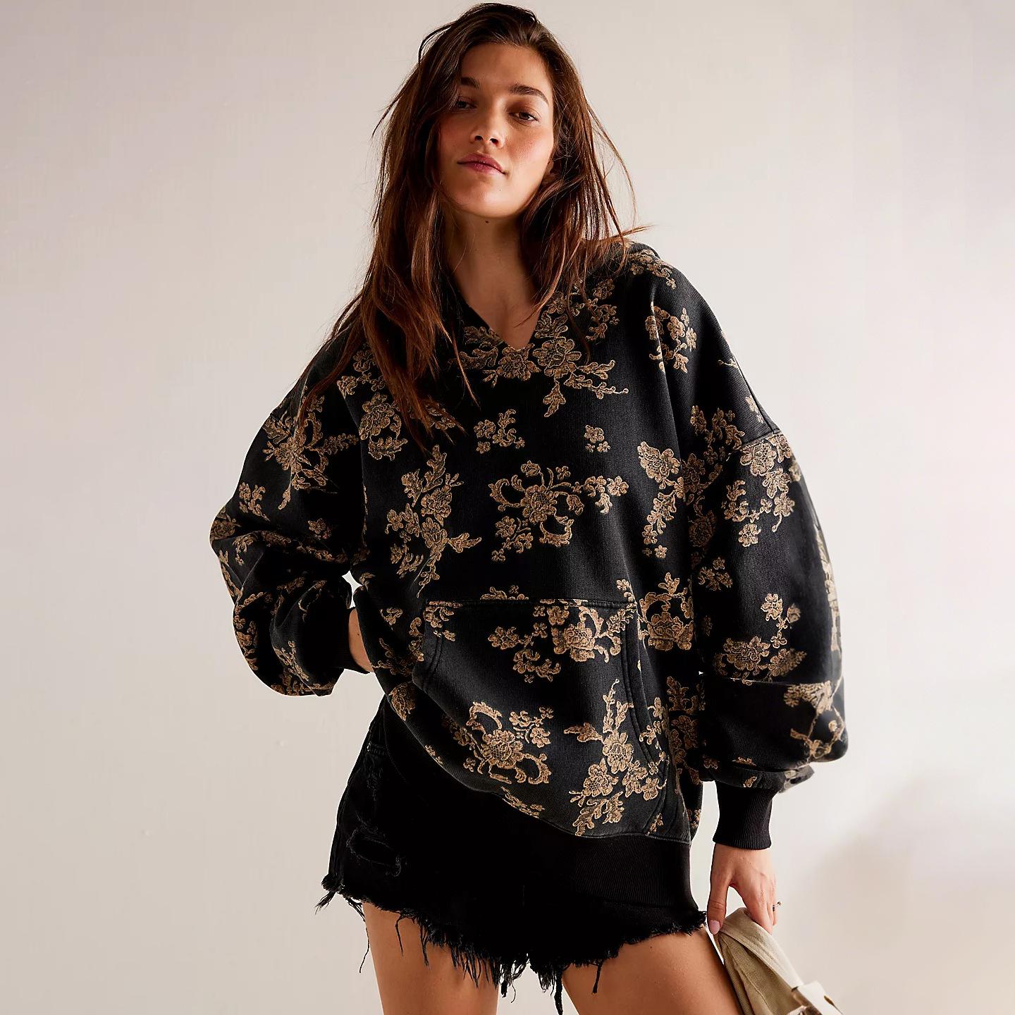 

Oversized Hoodies Women Vintage Camo Cheetach Print Hoodie Pullover Trendy Graphic Hooded Sweatshirt S чёрный