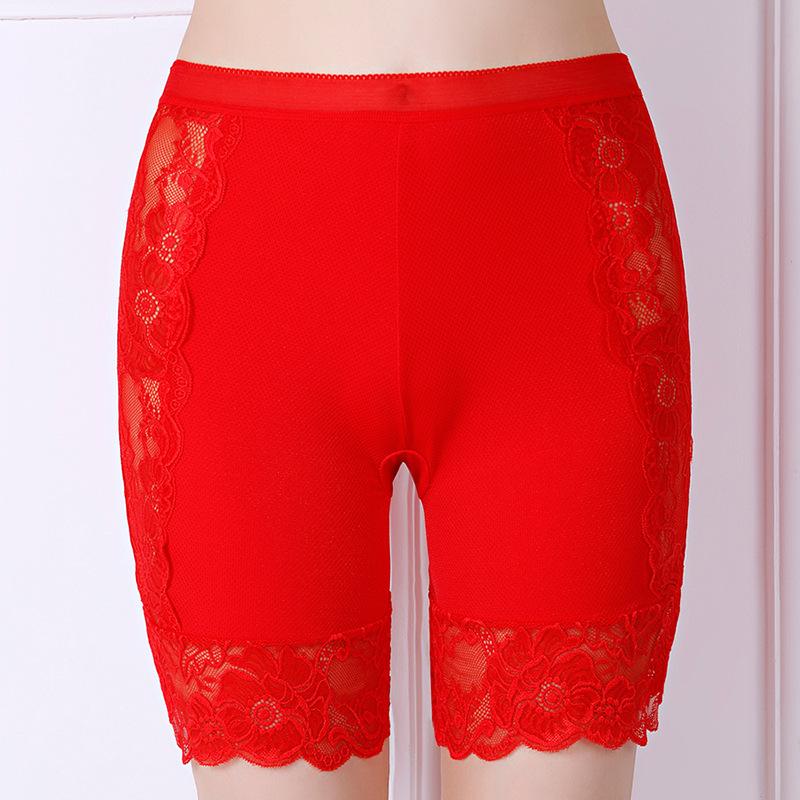 Plus Size Women Summer Hollow Sexy Lace Border Guard Go Naked High Waist Leggings Safety Briefs