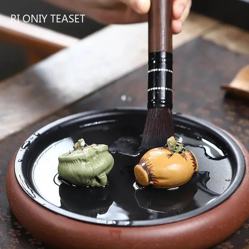 Pet de Chá de Argila Roxa Yixing Chinês Semente de Lótus Melancia Modelo Ornamento Escultura Figura de Chá Artesanato Decoração de Conjunto de Chá