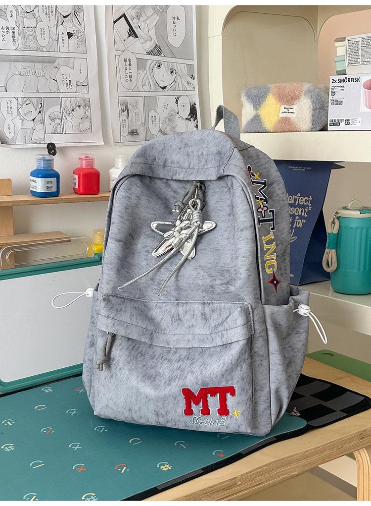 Schoolbag School Bag Junior High School Student College Student High School Student Backpack Simple Versatile Large Capacity Campus Letter Embroidered