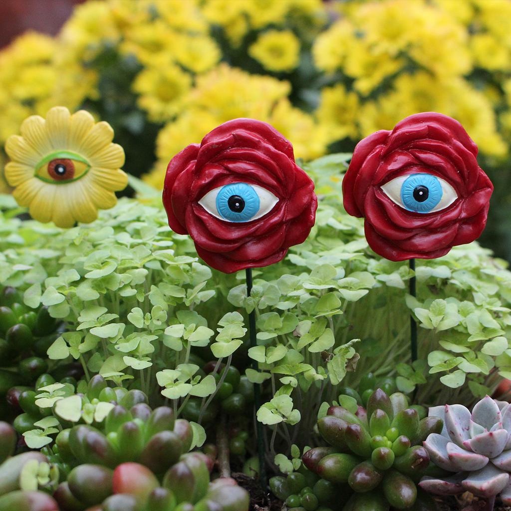 Outdoor Garden Patio Colorful Simulation Eyes Set Of 6 Flower Arrangement Rustic Resin Insert Decorative Ornament