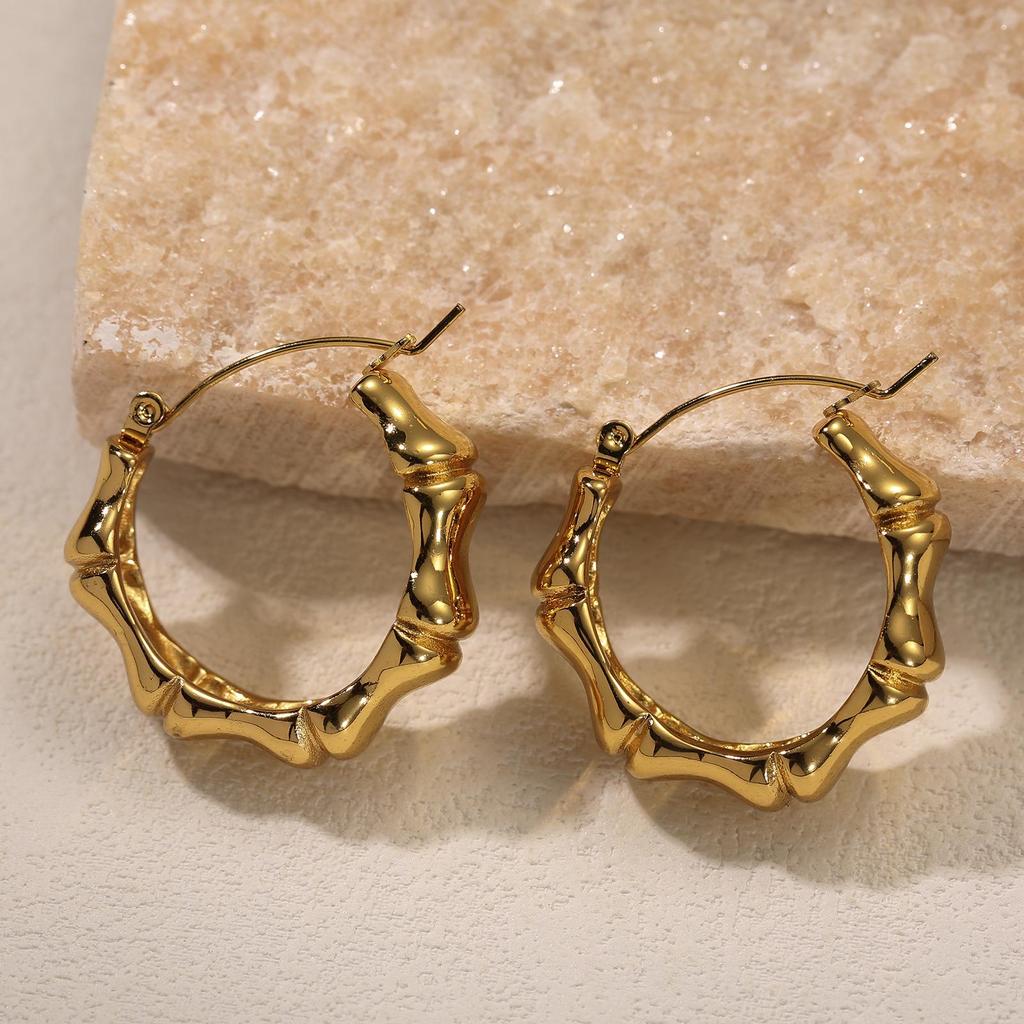LNCHRAN 304 Stainless Steel Bamboo Hoop Earrings for Women